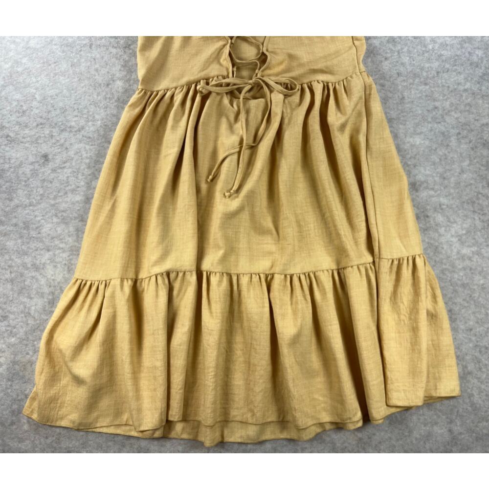 Pinkblush Maternity Yellow Lace-Up Tie Back Ruffle Dress Linen Size Large - Picture 8 of 10